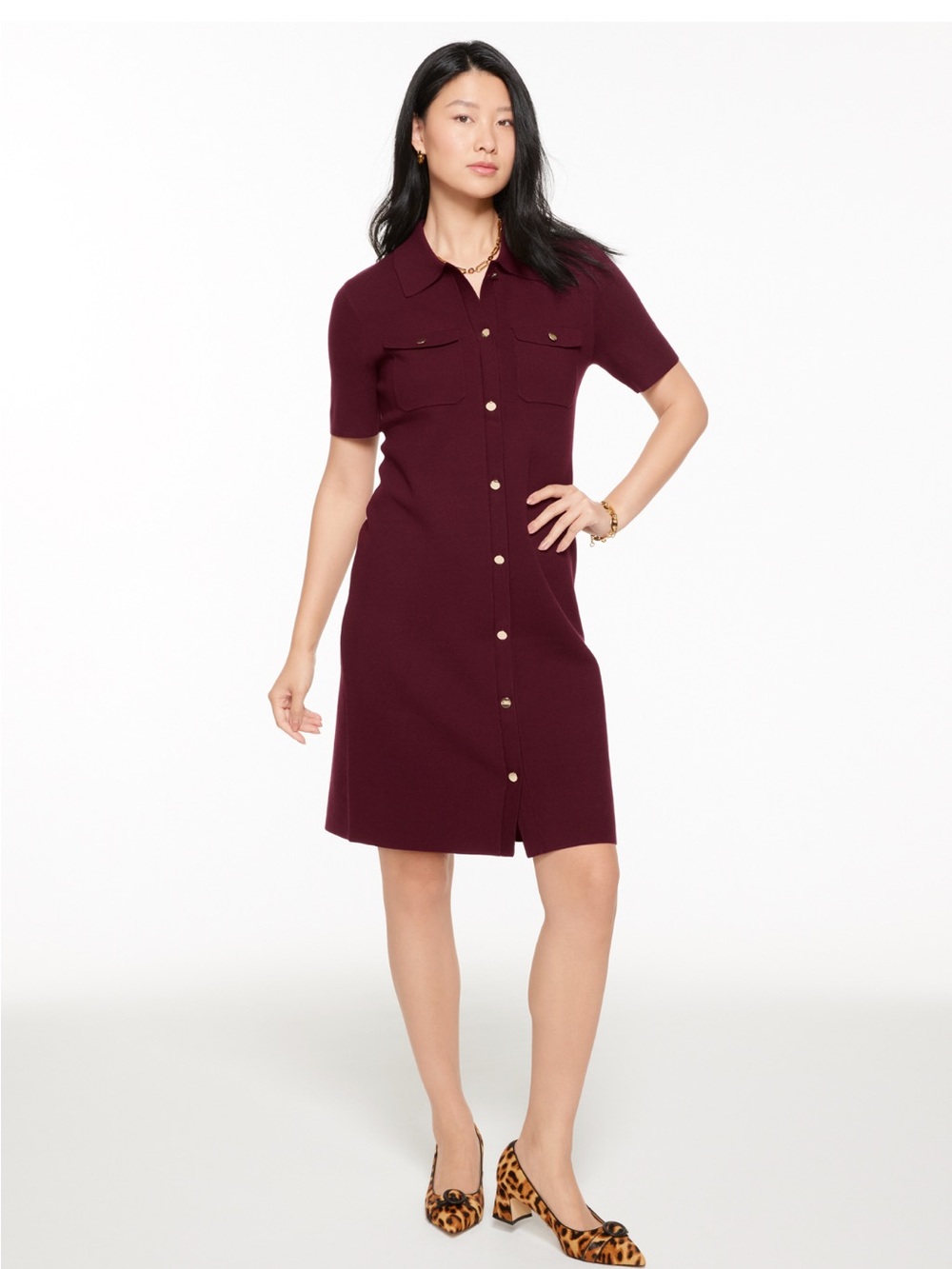 Talbots Button Front Shift Knit Dress